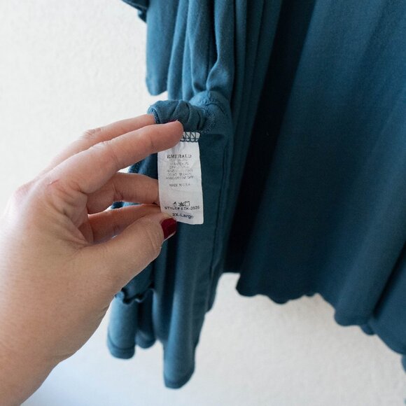 Emerald Teal Tunic with Pockets | Women’s 2X | Flowy V-Neck Top Made in USA - Picture 8 of 8